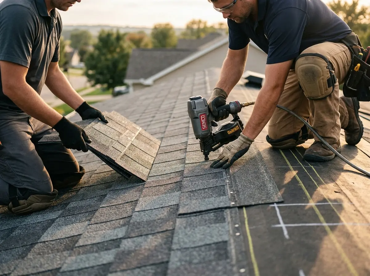Professional roofer working on a residential roof in Anaconda-Deer Lodge County